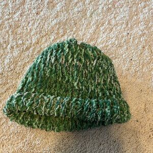 Green and White Knit Handmade Beanie